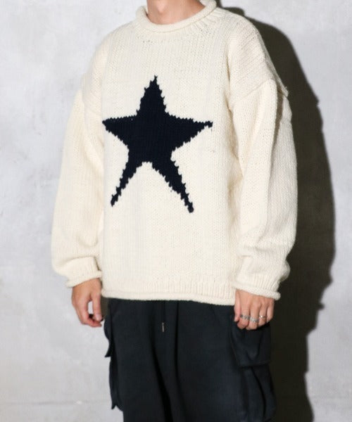 STAR HAND KNIT ROLL CREW
