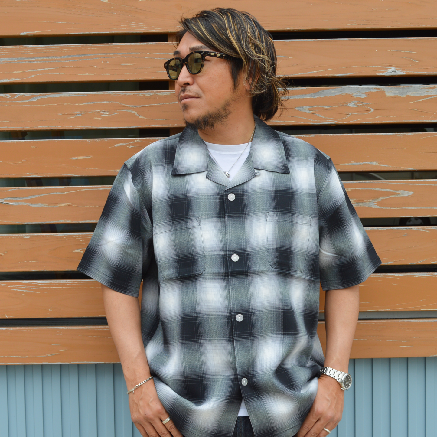 HOUSTON OMBRE CHECK S/S SHIRT / オンブレチェック半袖シャツ