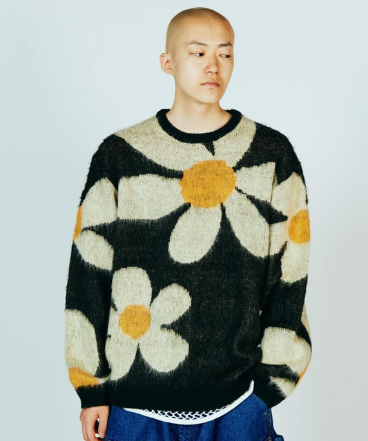 VINTAGE PATTERN SHAGGY CREW SWEATER