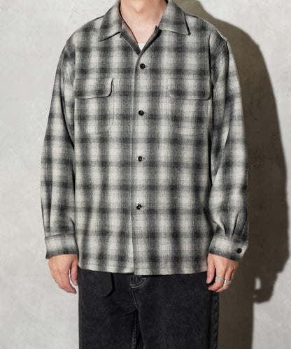 50S WOOL OMBRE W-FLAP LOOP COLLAR SHIRT