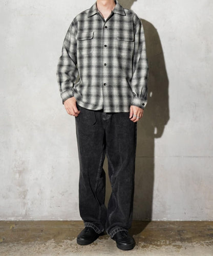 50S WOOL OMBRE W-FLAP LOOP COLLAR SHIRT