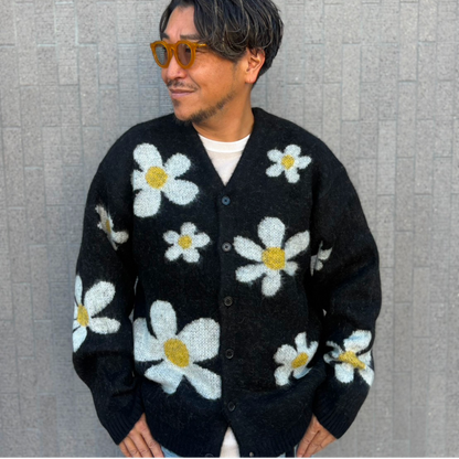 MOHAIR SHAGGY JACQUARD CARDIGAN