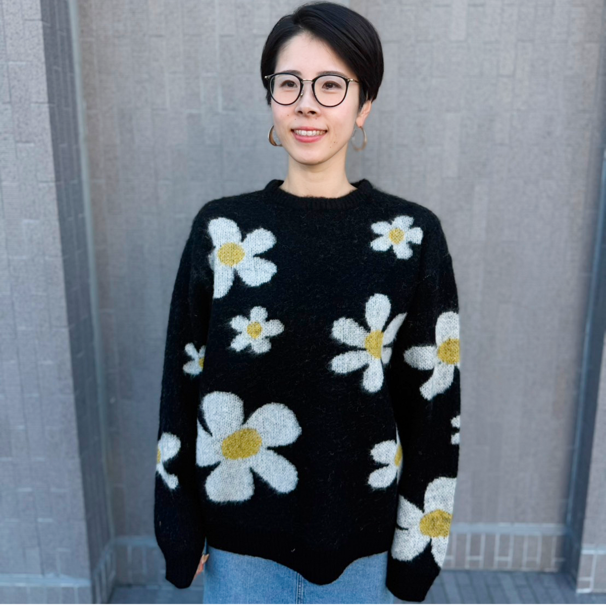 MOHAIR SHAGGY JACQUARD CREW SWEATER