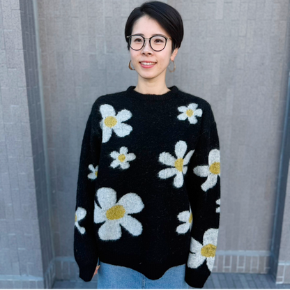 MOHAIR SHAGGY JACQUARD CREW SWEATER