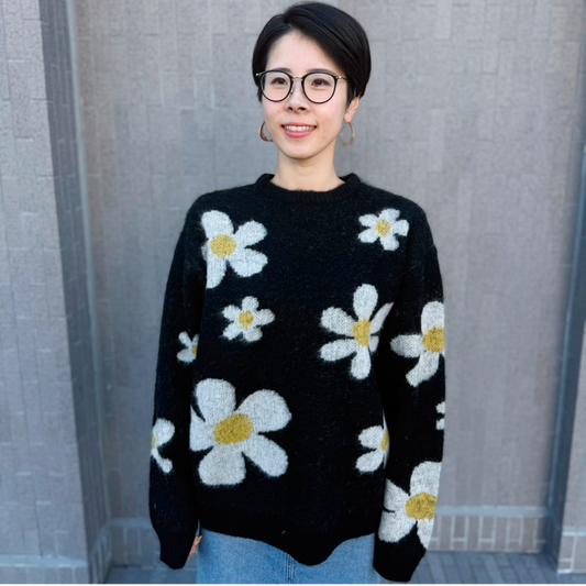 MOHAIR SHAGGY JACQUARD CREW SWEATER