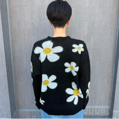 MOHAIR SHAGGY JACQUARD CREW SWEATER