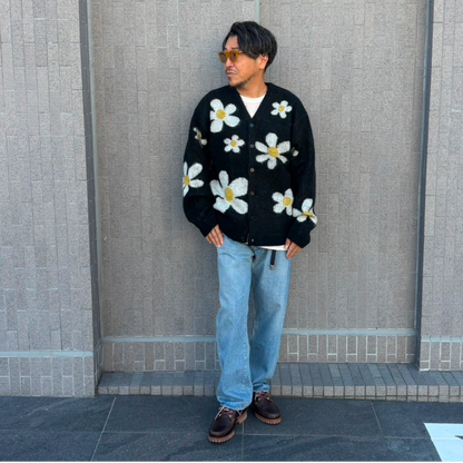 MOHAIR SHAGGY JACQUARD CARDIGAN