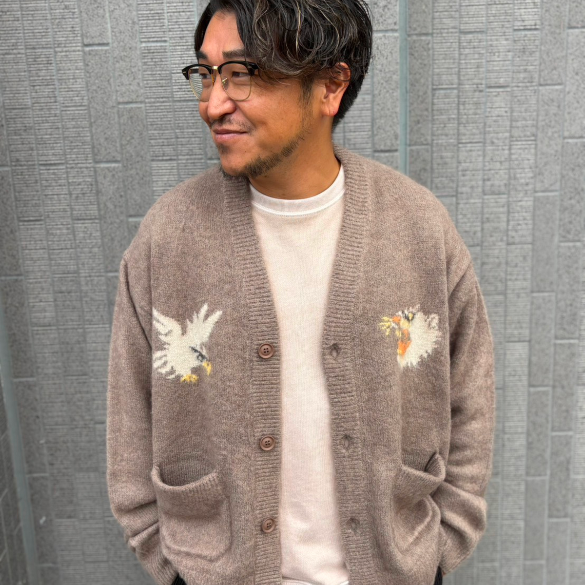 起毛ニットカーデ（スカ柄）