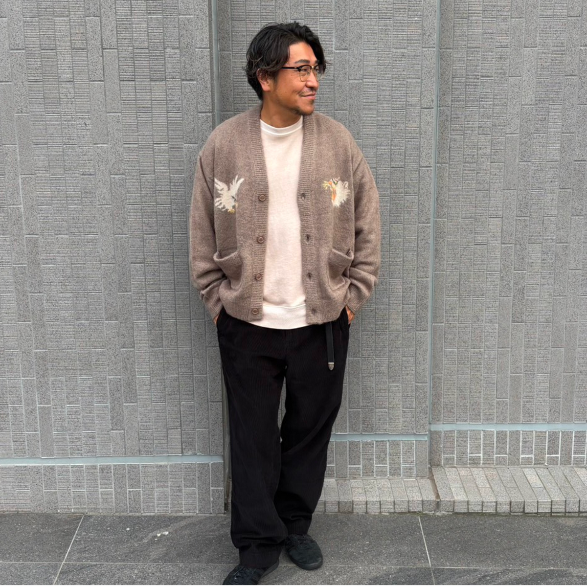 起毛ニットカーデ（スカ柄）
