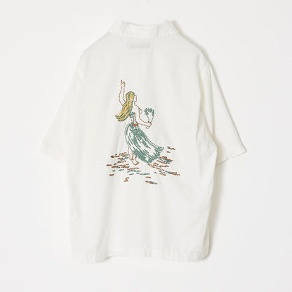 コットンシルクアロハシャツS/S(刺繍:フラガール)
