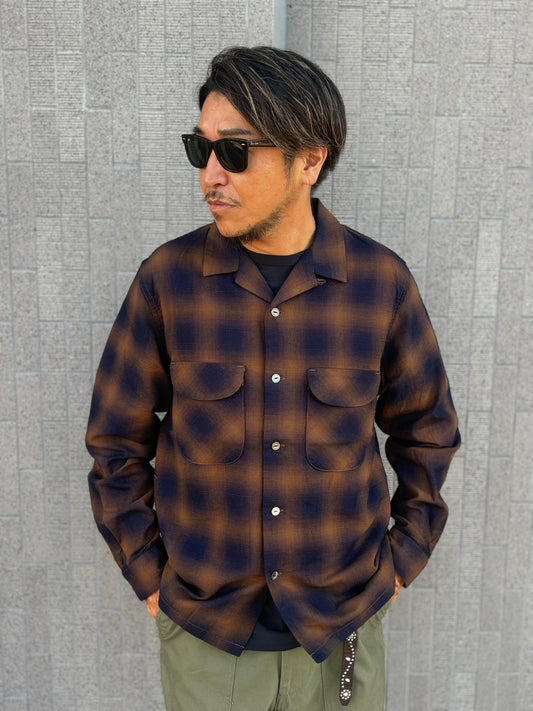 CHECK OPEN COLLAR SHIRT F3519