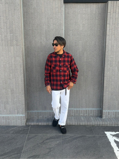 CHECK OPEN COLLAR SHIRT F3519