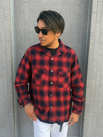 CHECK OPEN COLLAR SHIRT F3519