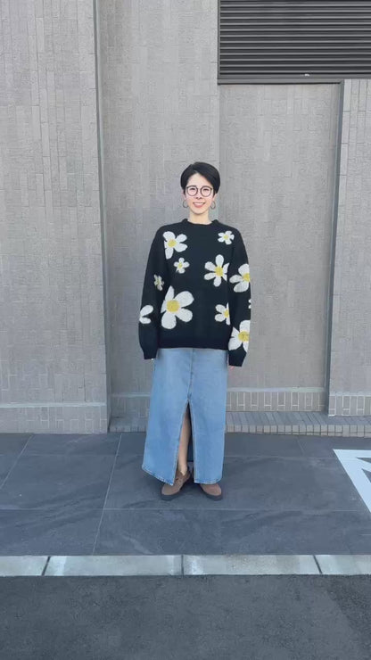 MOHAIR SHAGGY JACQUARD CREW SWEATER